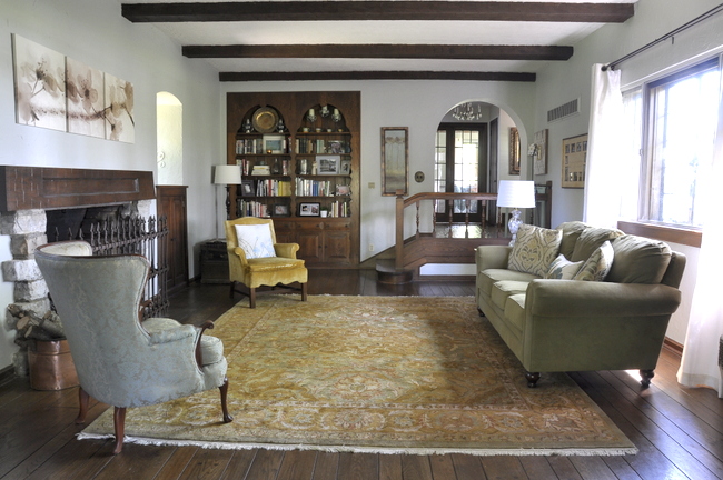 french country castle stone living room