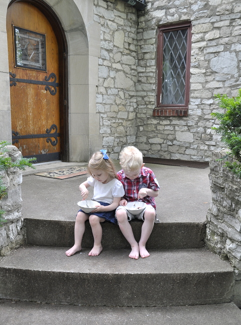 eating ice cream on steps