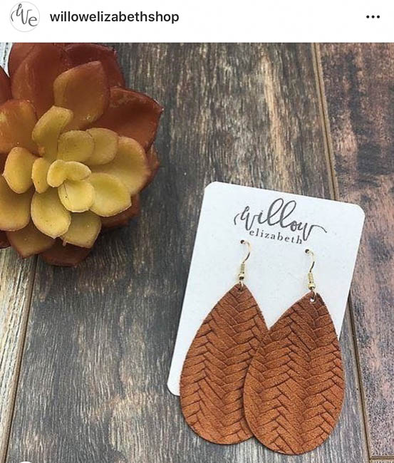 Leather earrings by Willow Elizabeth.
